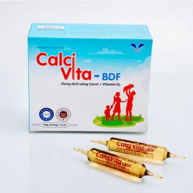 Thực phẩm bảo vệ sức khỏe ống uống bổ sung canxi cho trẻ em BDF Kids - Bidiphar Calci Vita (Hộp 24 ống x 5ml)