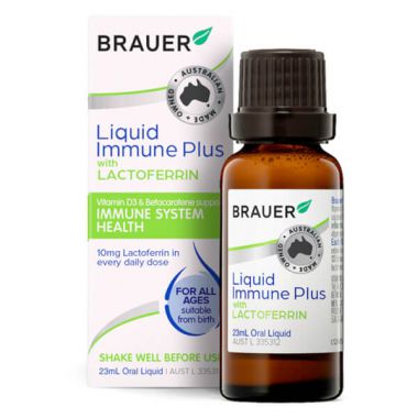 Thực phẩm bảo vệ sức khỏe hỗ trợ tăng cường sức đề kháng Brauer Liquid Immune Plus with Lactoferrin (Chai 23ml)