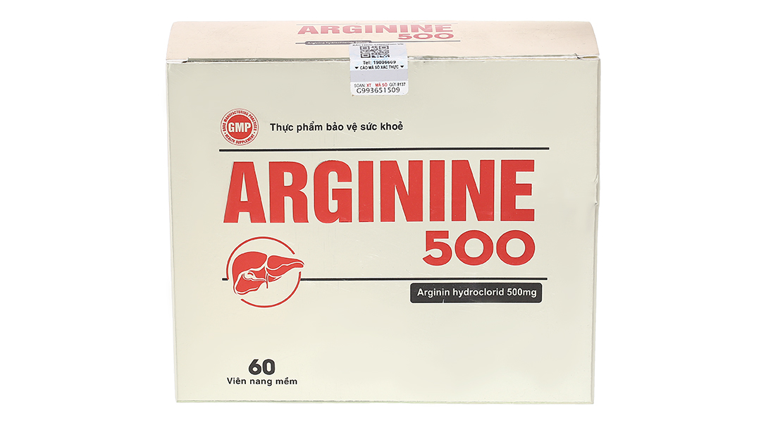 Arginine 500 hỗ trợ giải độc gan, bổ gan hộp 60 viên